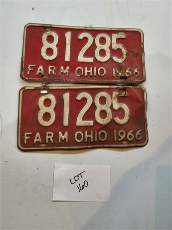 Vintage 1966 Ohio Farm License Plate Set