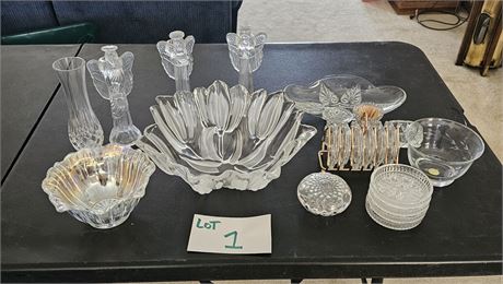 Mixed Glass Lot- Mikasa Tulip Hostess Bowl, Lenox Bud Vase, Anchor Hocking