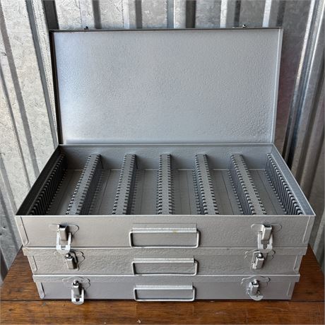 Lot of 3 Vintage Metal Slide Storage Cases