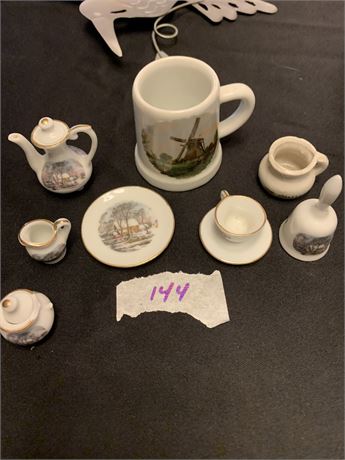 Miniature Tea Set Lot Mini Tea Pot Cups Saucers Creamer Sugar Bowl