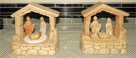 Ceramic Mary, Joseph, Jesus, Stable