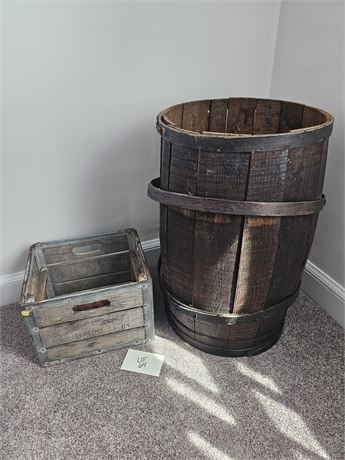 Antique Wood Barrel & Crate