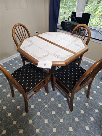 Wood & Ceramic Tile Top Octagon Kitchen Table & 4 Chairs