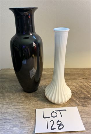 Hoosier Milk Glass Vase, Black Ceramic Vase