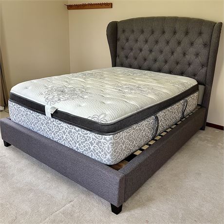 Gray Tufted Platform Queen Bed with Beautyrest Pillow Top Mattress