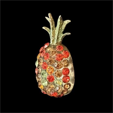 Mid Century Forbidden Fruit Lucite and Rhinestone Pineapple Brooch