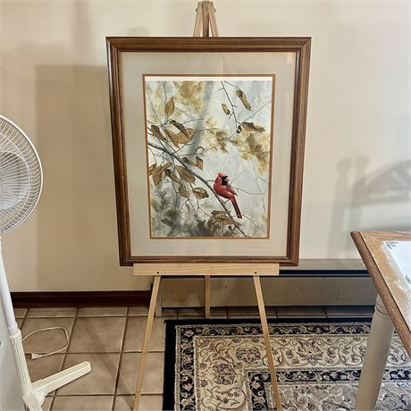 Artist Easel with Cardinal Bird Framed Fine Art Print - 22.5 x 27.5"