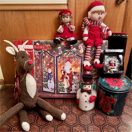 Mixed Christmas Lot - Fireplace Screen, Santa Runner, Night Lights and More