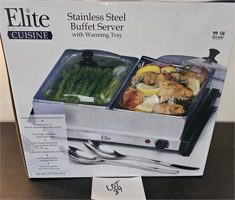 Elite Cuisine Stainless Steel Buffet Server With Warming Tray New In Box