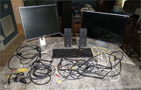 Computer Monitors, Cables, Keyboard, Speakers, Mouse