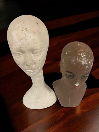 1960s Art Deco Styrofoam Mannequin Heads For Display of Hats - Lot of 2 Vintage