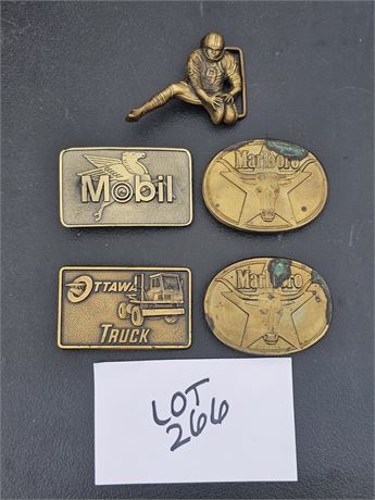 Mixed Brass Belt Buckles- Mobil, Marlboro, & More