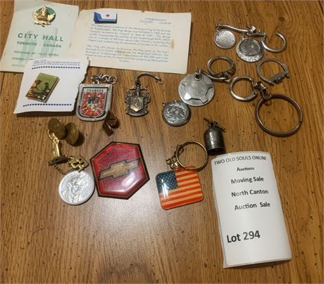 Key Rings & Lapel Pin Lot - Chevrolet, National Flags & More