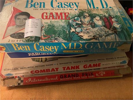 Vintage Game Lot - Ben Casey MD, Combat Tank Game, Parcheesi & More
