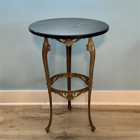 Art Nouveau Gilded Bronze Accent Table w/ Marble Top - 20 x 29"