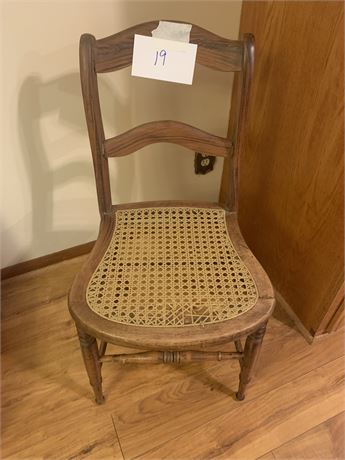 Antique Victorian Eastlake Style Ladder Back Cane Bottom Dining Chair