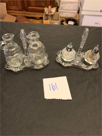 Vintage Clear Glass Cruet Set & Salt Pepper Shaker Set