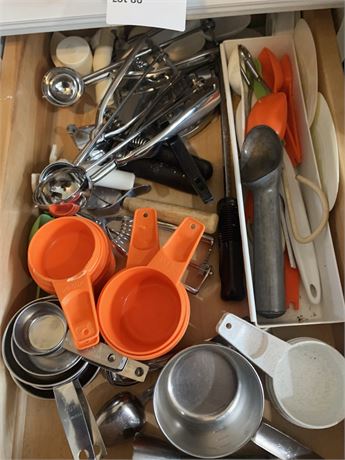 Kitchen Drawer Cleanout - Metal & Plastic Measuring Cups, Spoons, Scoops & More