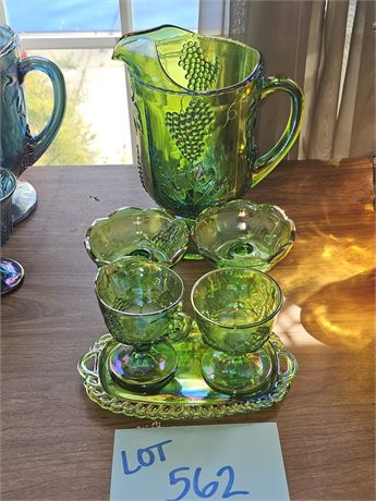 Indiana Glass Green Grape Creamer & Sugar / Candlesticks & Pitcher