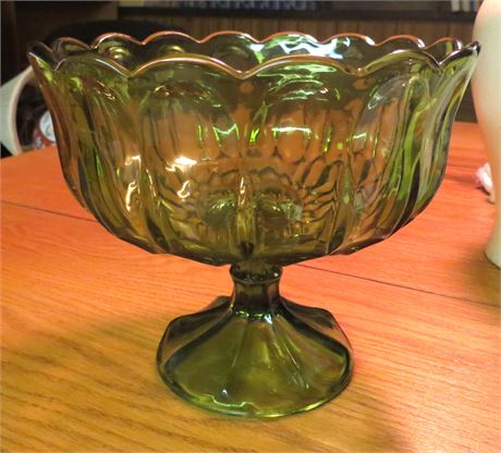 Anchor Hocking Avocado Green Pedestal Compote Bowl