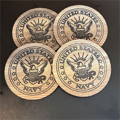 US Navy CNC Engraved 4" Vinyl Drink Coasters