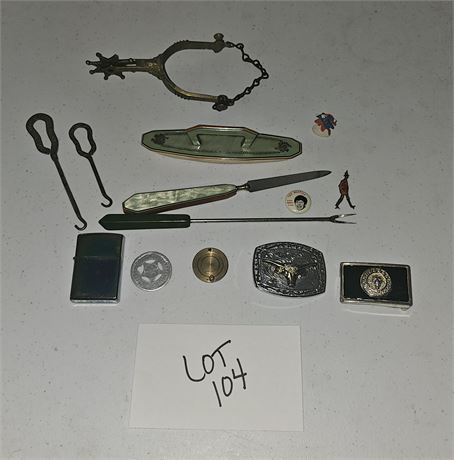 Brass Spur, Zippo Lighter, Belt Buckles & More