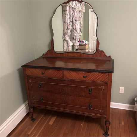 Domico Antique Victorian Walnut Dresser and Mirror