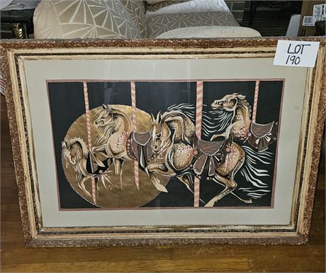 Signed Cynthia Black 89' Paper & Paint Carousel Framed Art