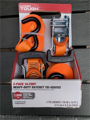 Hyper Tough Heavy Duty Ratchet Tie Down Straps 2 Pk In Bright Orange 14 Feet