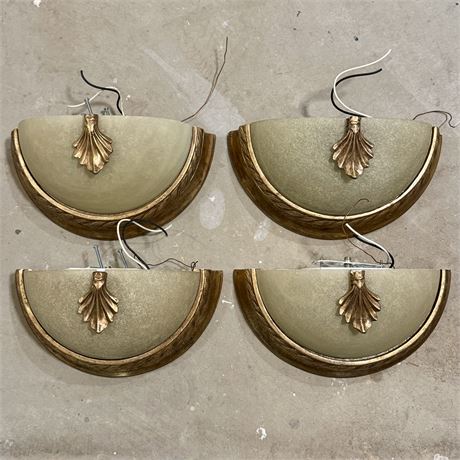 Set of 4 Gold Tone & Frosted Glass Wall Sconce Light Fixtures