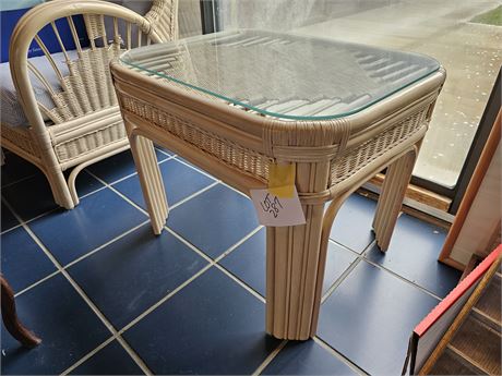 Wicker & Glass Top Side Table