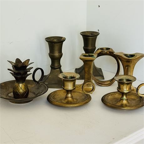 Assorted Short Brass Candle Holders