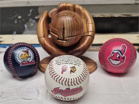 Indians Baseballs, Wood Baseball & Glove