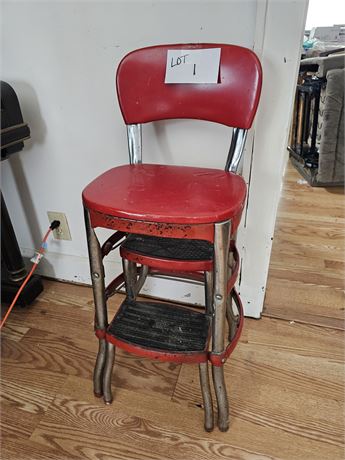 Vintage Cosco Red Vinyl Step Stool/Chair