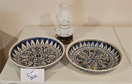 Bluenoemi Israel Floral Ceramic Bowls & Vintage Glass Table Lamp