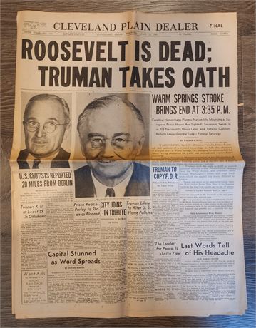 Cleveland Plain Dealer: "Roosevelt Is Dead"