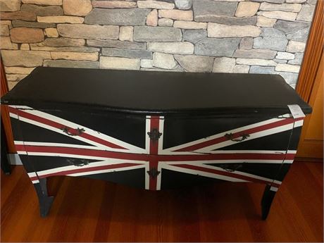 British Flag Painted Wood Buffet 2 Drawer