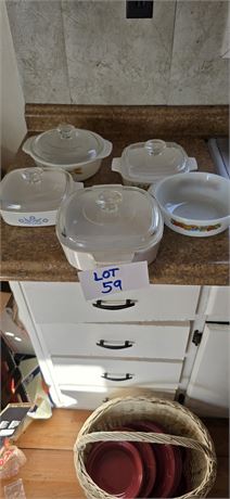 Mixed PYREX and longaberger Dishes