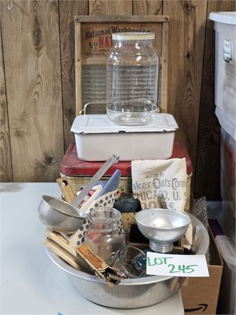Vintage Mixed Kitchen Lot: National Was Board/Howard Johnsons Jar/Canning Jars