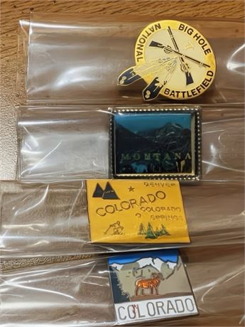 Collectible Enamel Historical Lapel Pins - Montana, Colorado, National Big Hole