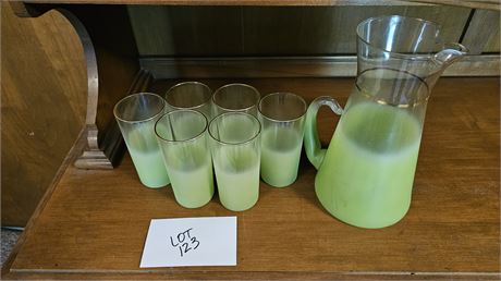 Vintage Frosted Blendo Lime Pitcher & Tea Glasses