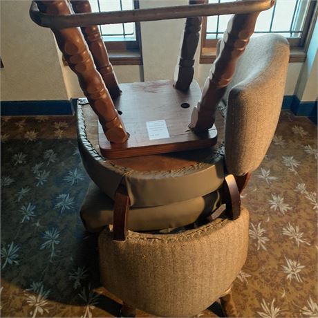 Vintage Wood/Metal Swivel Bar Stool W/Upholstered Back & Seat - Set of 2