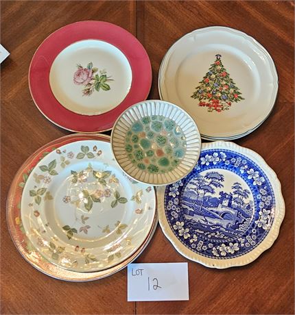 Mixed Misc Plate Lot: Vernon Kilns, Laughlin, Spode, Wedgwood & More