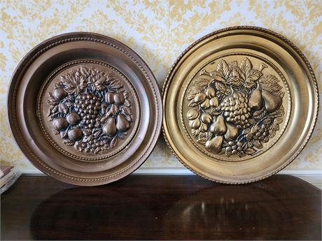 Vintage Brass Wall Hanging Embossed Fruit Platters