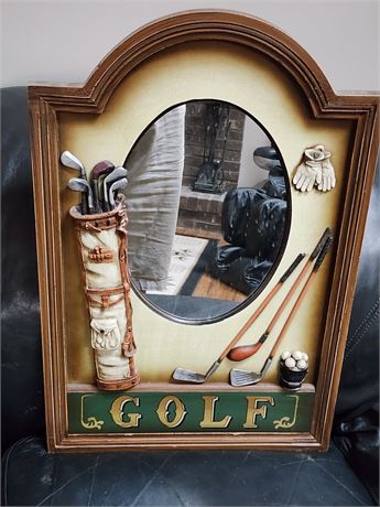 Golf Wall Hanging Sign Shadow Box w/Mirror