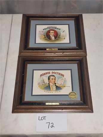 Stone Lithograph Cigar Box Label Framed Monroe Doctrine & American Protectorate