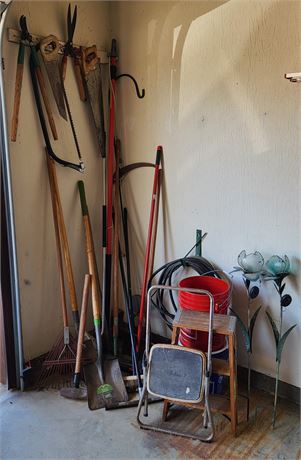 Garage corner cleanout, tools, etc