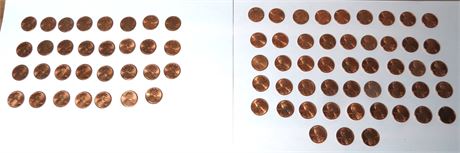 31 1980 BU Copper Pennies, 48 1982 BU Copper Pennies