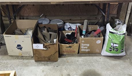 Mixed Cleanout Lot Hardware, Sand Paper, Handles, Bungee Cords & More