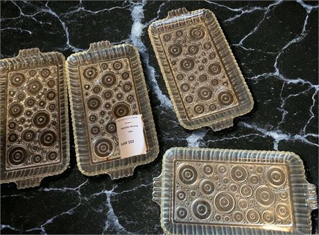 Vintage Anchor Hocking Cut Glass Thistle Snack Trays With Bubble/Circle Pattern
